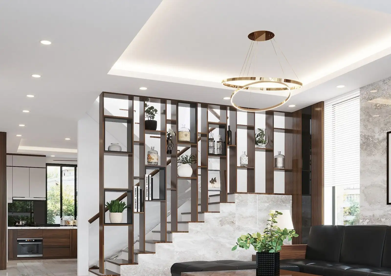 Vách cầu thang phòng khách: Thiết kế đẹp và hợp phong thủy