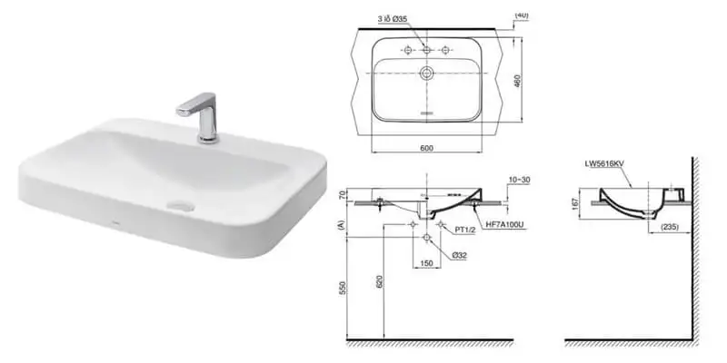 Kích thước chậu rửa mặt
