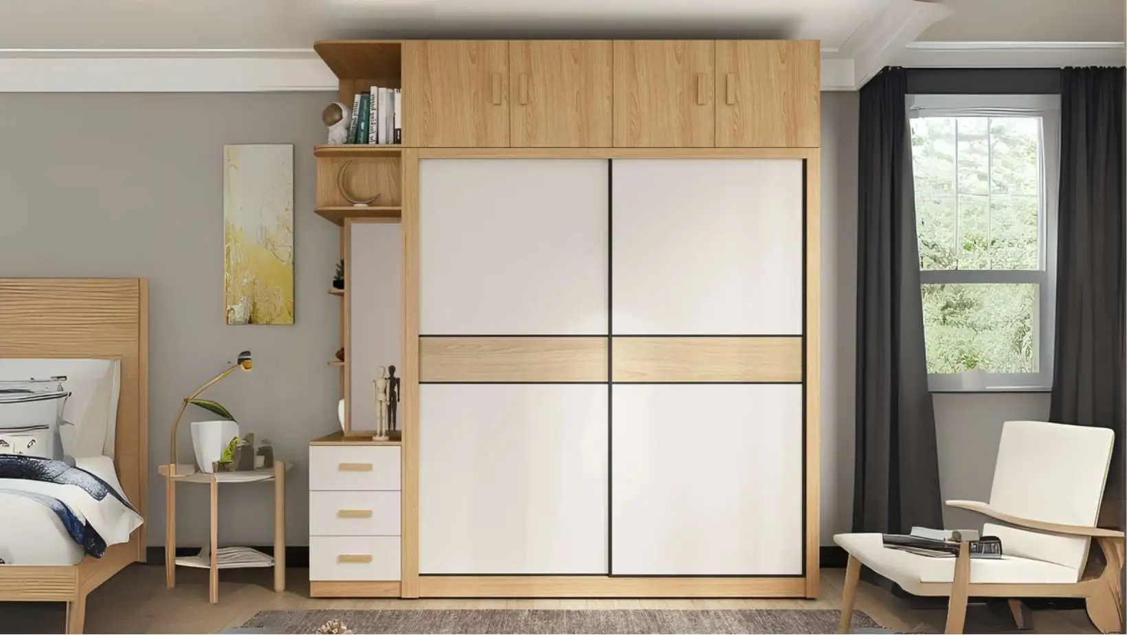 Tủ gỗ công nghiệp 2 cánh cửa lùa phong cách hiện đại