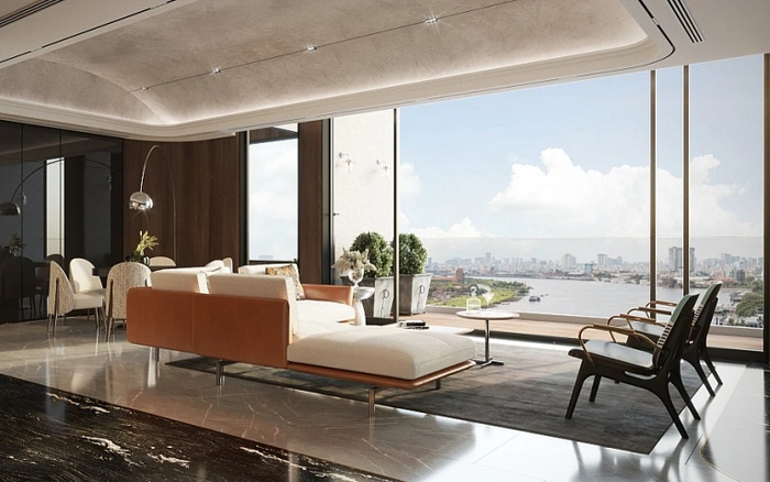 Penthouse ngắm nhìn thành phố lấp lánh ánh đèn từ độ cao hàng trăm mét