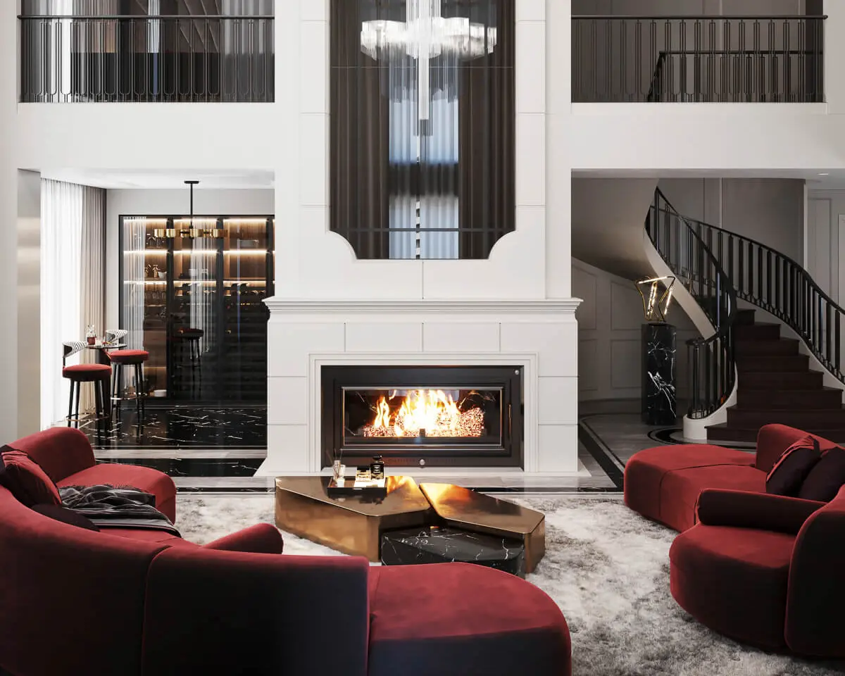 Căn hộ Penthouse với Sofa Burgundy làm điểm nhấn
